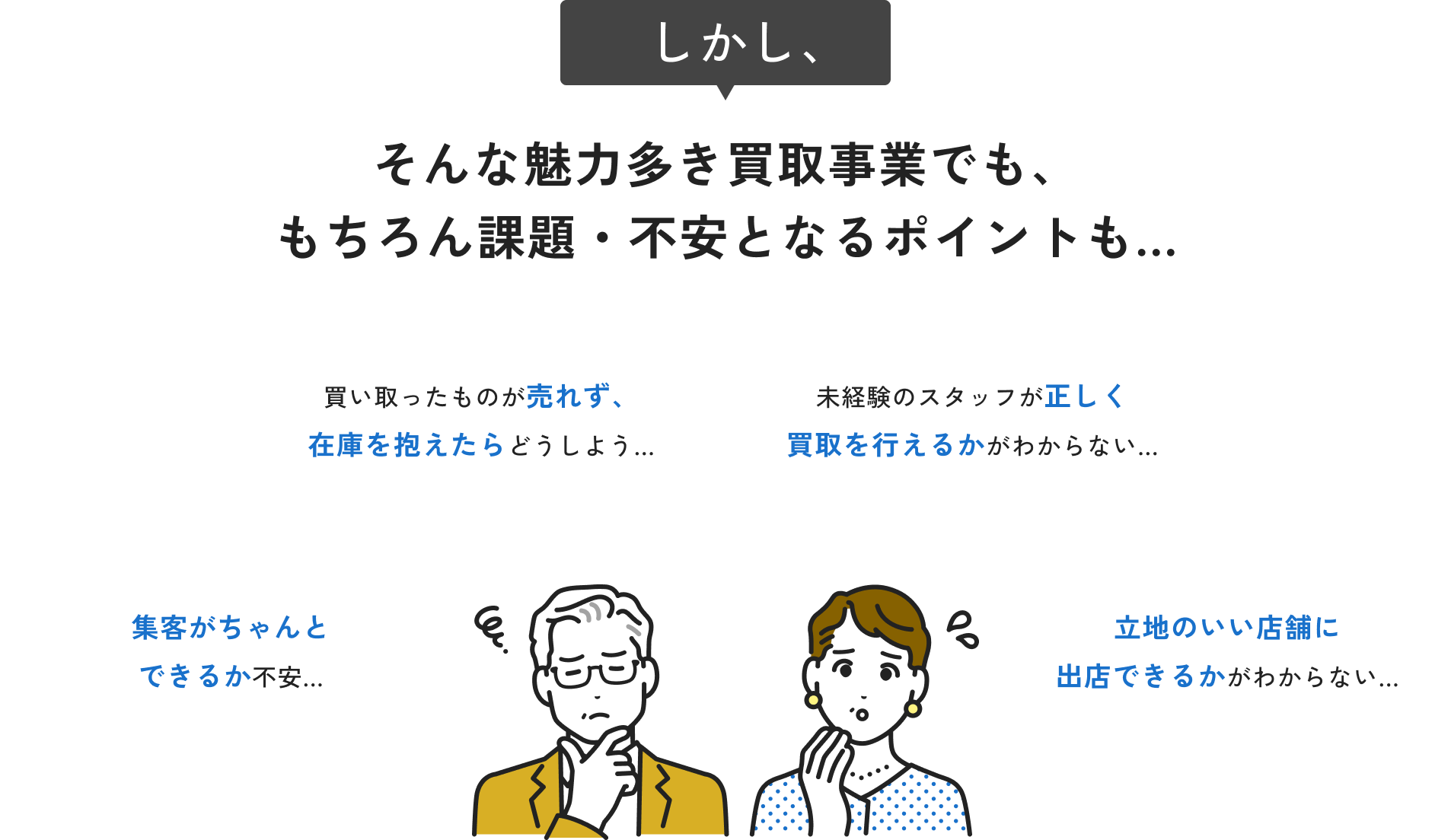 そんな魅力多き買取事業でも、もちろん課題・不安となるポイントも...